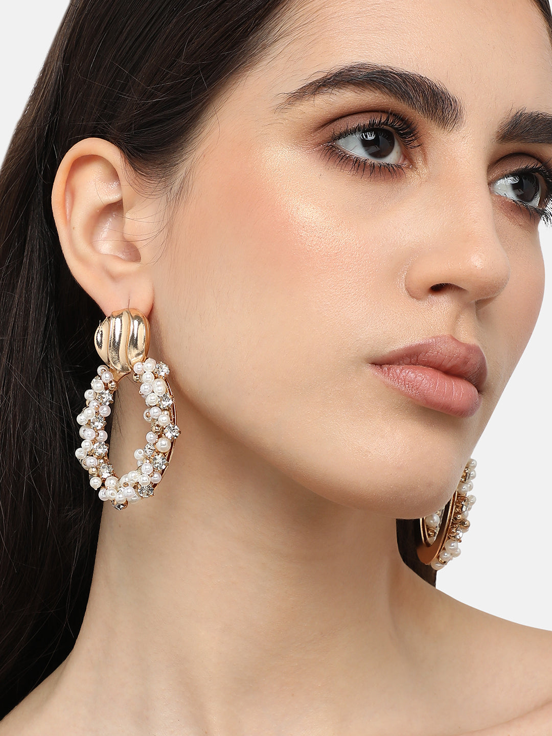 Gold Plated Pearls Party Drop Earring For Women