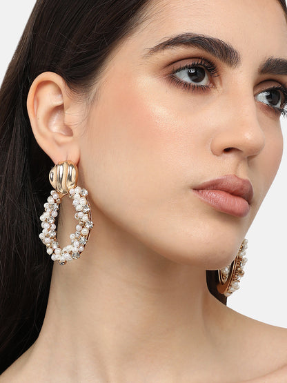 Gold Plated Pearls Party Drop Earring For Women