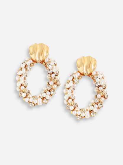 Gold Plated Pearls Party Drop Earring For Women