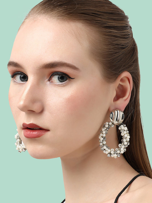 SILVER PLATED PARTY DESIGNER STONE DROP EARRING FOR WOMEN