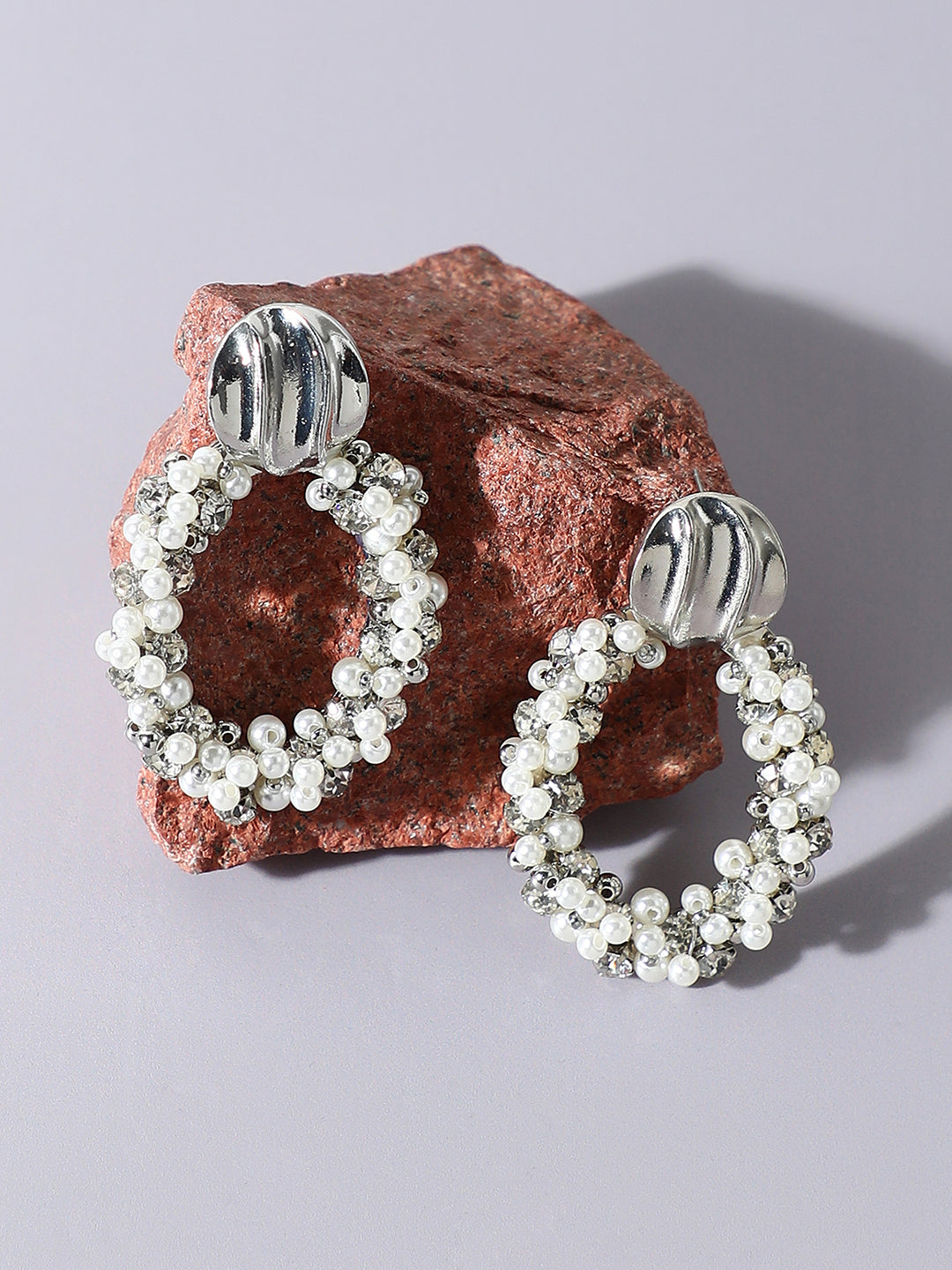 SILVER PLATED PARTY DESIGNER STONE DROP EARRING FOR WOMEN