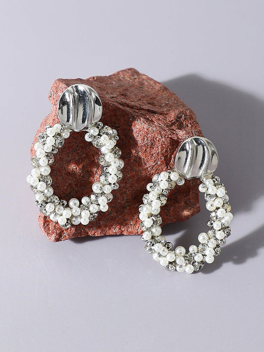 SILVER PLATED PARTY DESIGNER STONE DROP EARRING FOR WOMEN