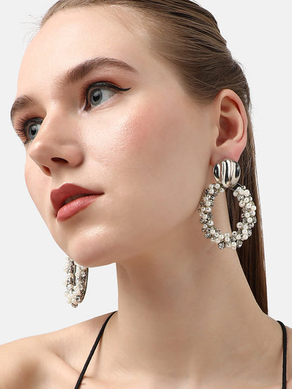 SILVER PLATED PARTY DESIGNER STONE DROP EARRING FOR WOMEN