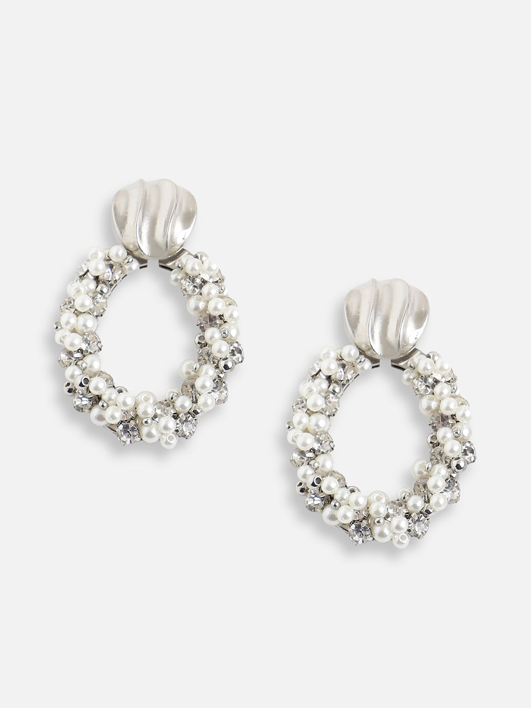 SILVER PLATED PARTY DESIGNER STONE DROP EARRING FOR WOMEN