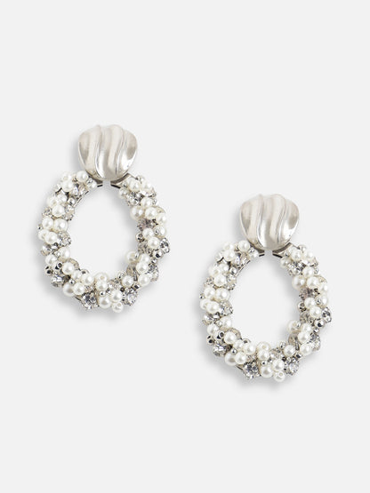 SILVER PLATED PARTY DESIGNER STONE DROP EARRING FOR WOMEN