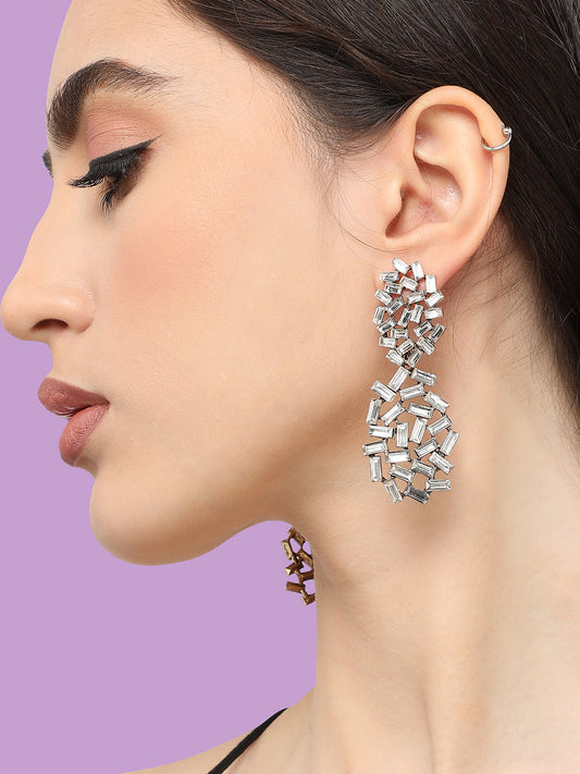 Silver Plated Designer Stone Party Drop Earring For Women
