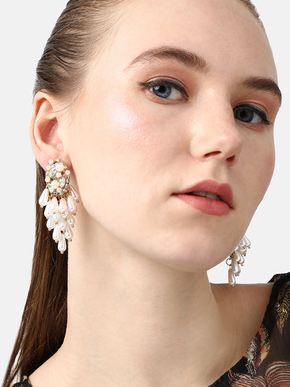 GOLD PLATED PARTY DESIGNER STONE DROP EARRING FOR WOMEN