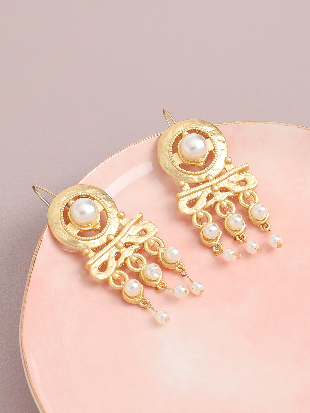 Gold Plated Pearls Party Drop Earring For Women