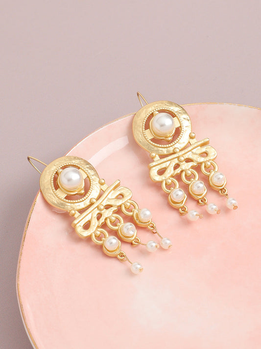 Gold Plated Pearls Party Drop Earring For Women