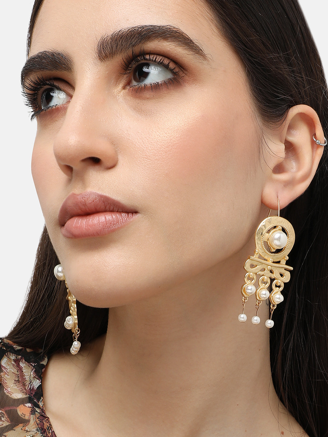 Gold Plated Pearls Party Drop Earring For Women