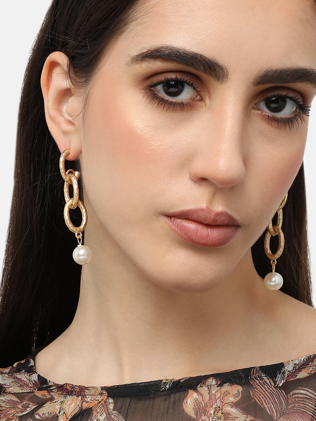 Gold Plated Pearls Casual Drop Earring For Women