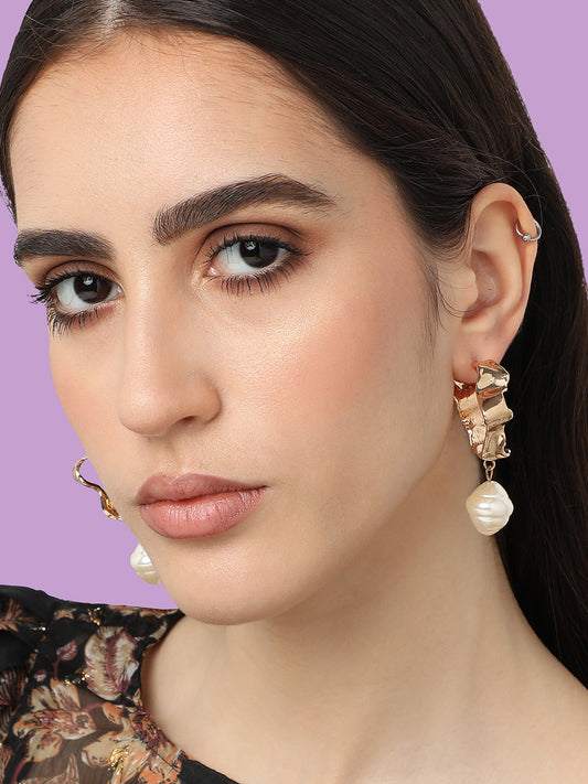 Gold Plated Pearls Casual Hoop Earring For Women