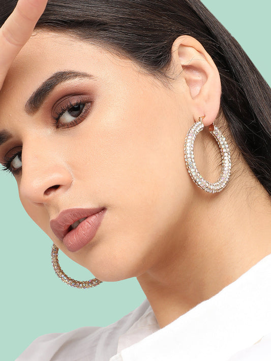 Gold Plated Designer Stone Casual Hoop Earring For Women