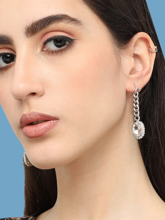 Silver Plated Designer Stone Party Drop Earring For Women