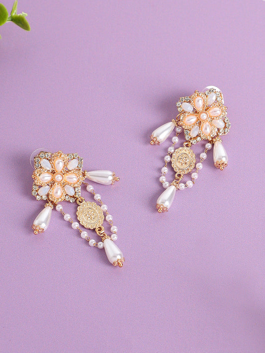 Gold Plated Pearls Party Drop Earring For Women