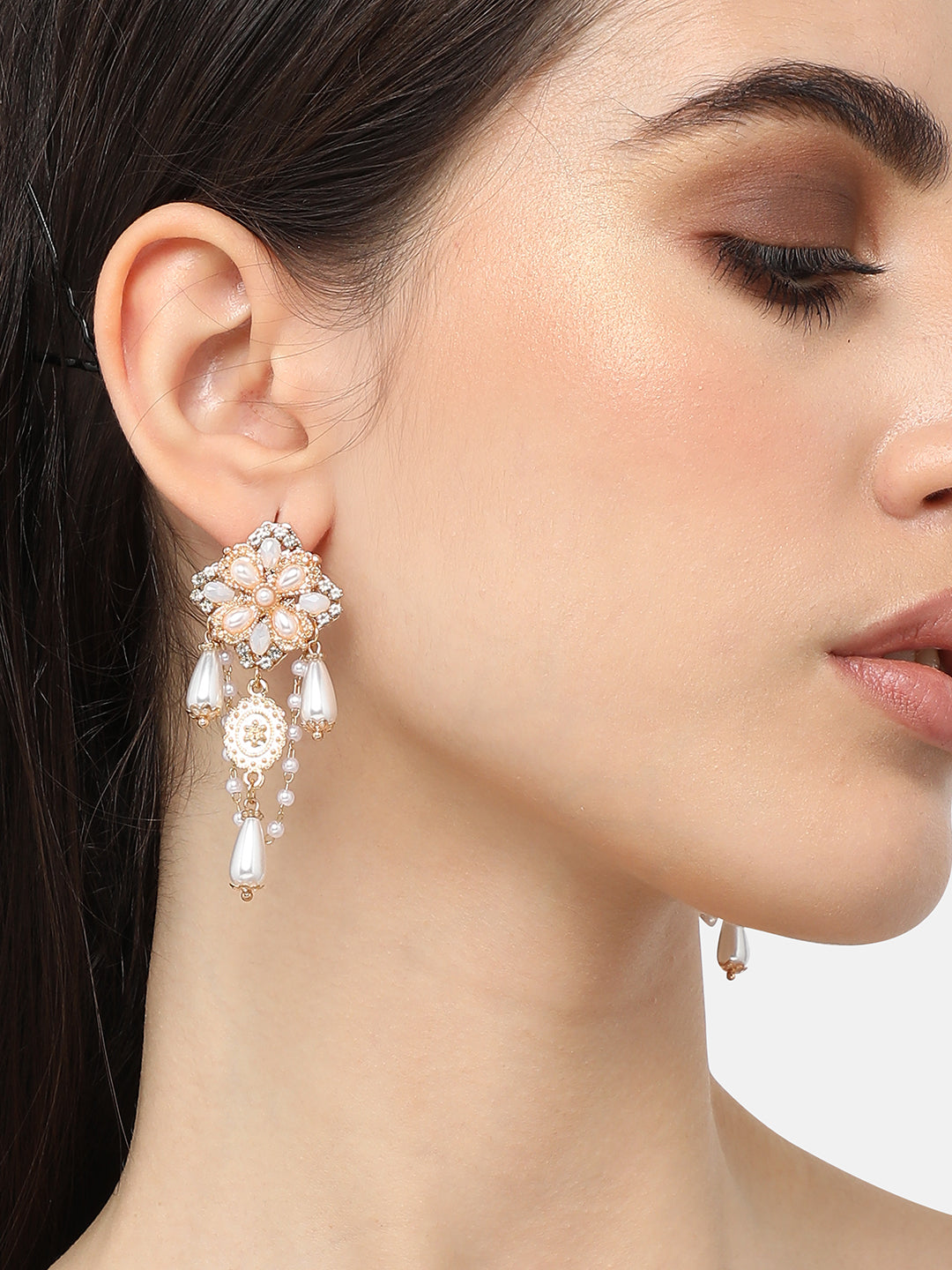 Gold Plated Pearls Party Drop Earring For Women