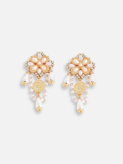 Gold Plated Pearls Party Drop Earring For Women