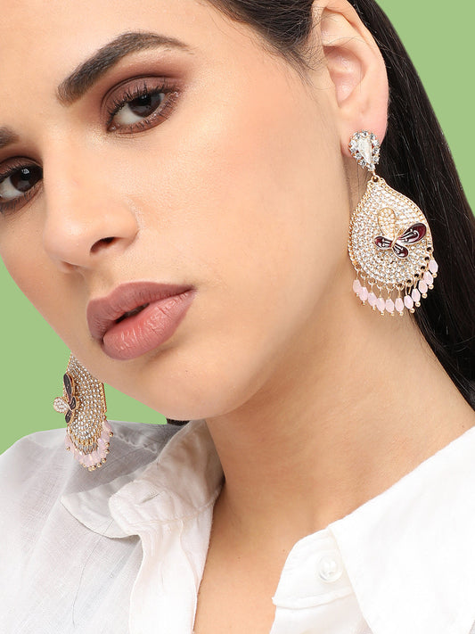Gold Plated Designer Stone Party Drop Earring For Women