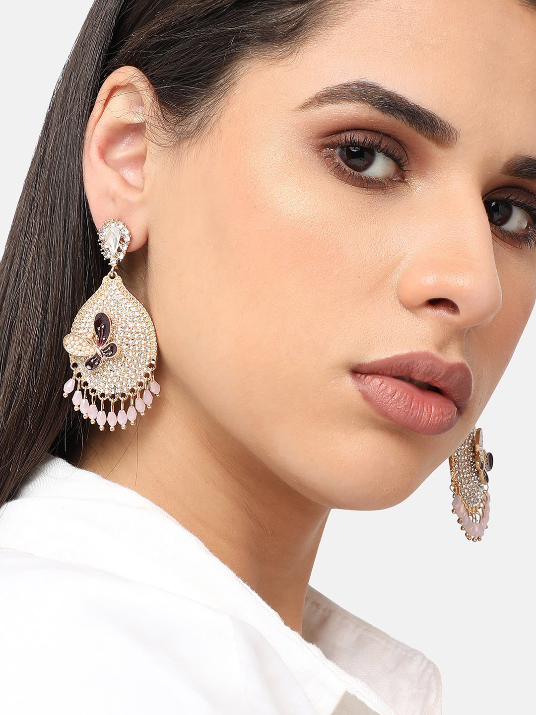 Gold Plated Designer Stone Party Drop Earring For Women