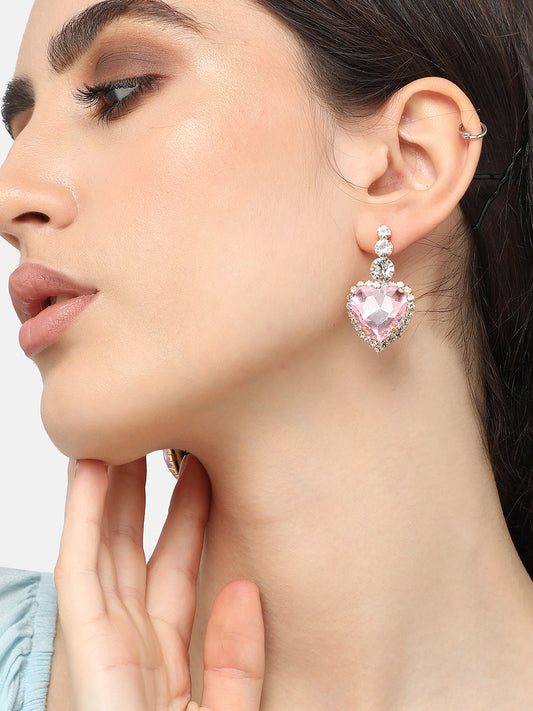 Pink Heart Silver Earrings