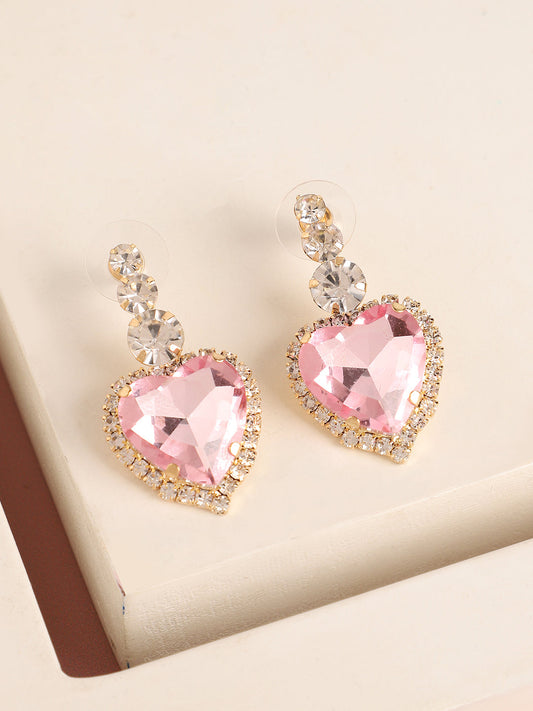 Pink Heart Silver Earrings