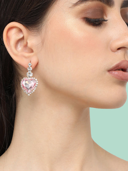 Pink Heart Silver Earrings