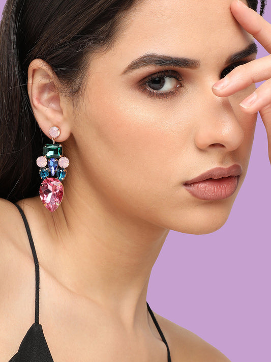 Gold Plated Designer Stone Party Drop Earring For Women