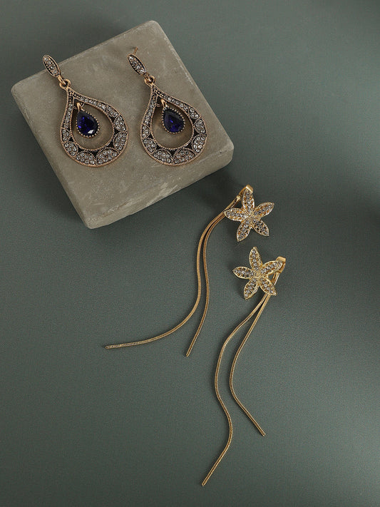 Pack Of Gold-Plated Drop Earrings