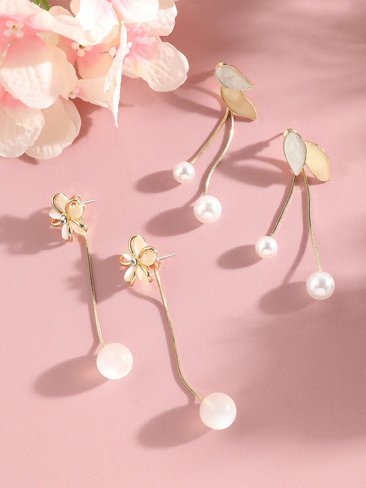 Pack Of Gold-Plated Drop Earrings