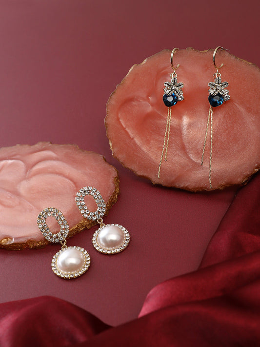 Pack Of Gold-Plated Drop Earrings