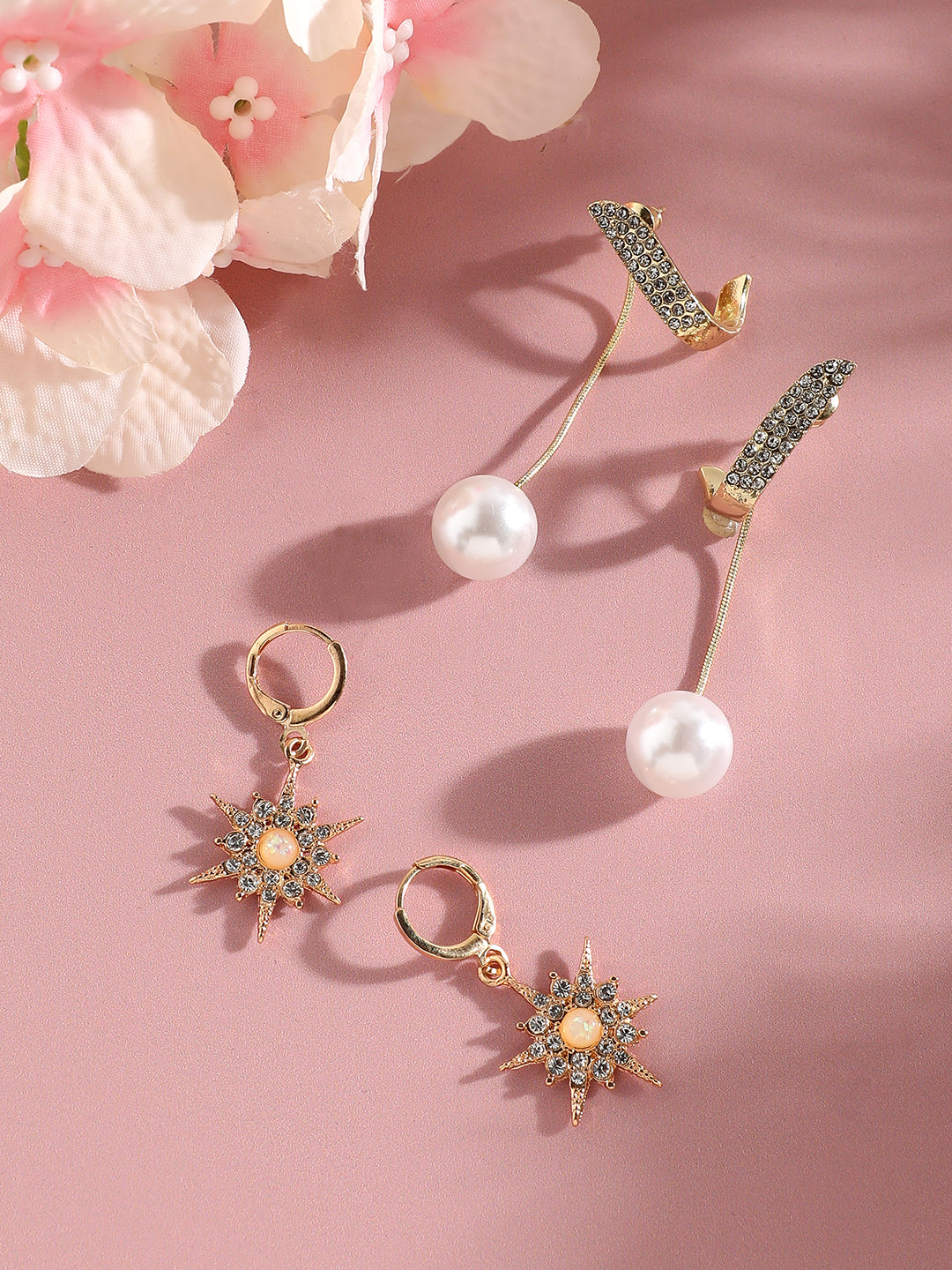 Pack Of Gold-Plated Drop Earrings