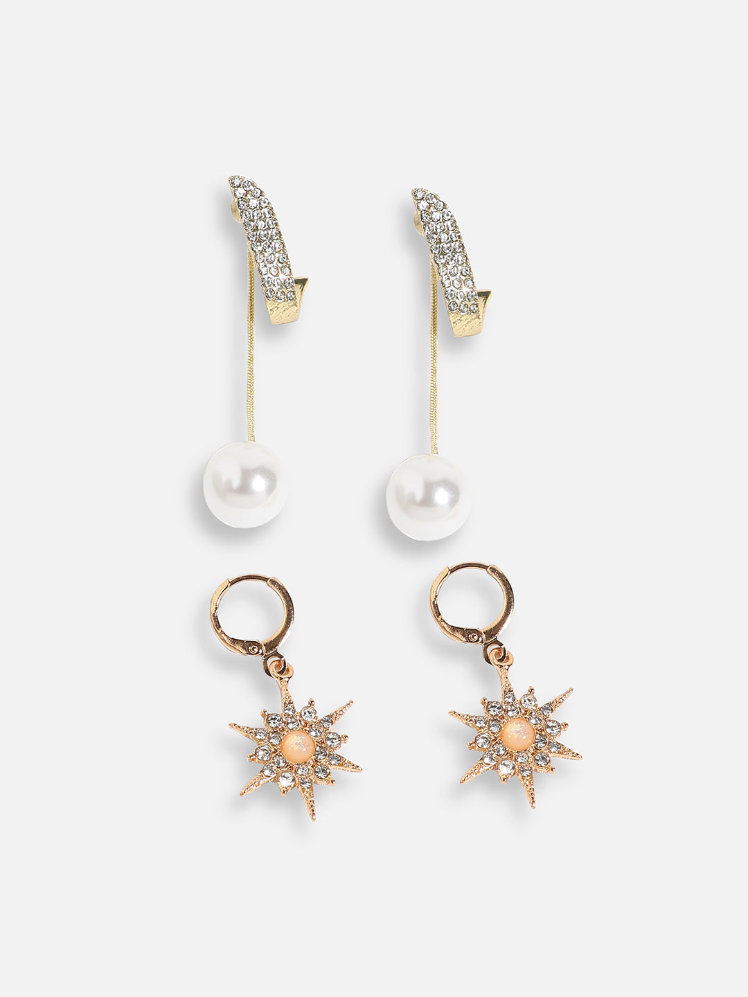 Pack Of Gold-Plated Drop Earrings