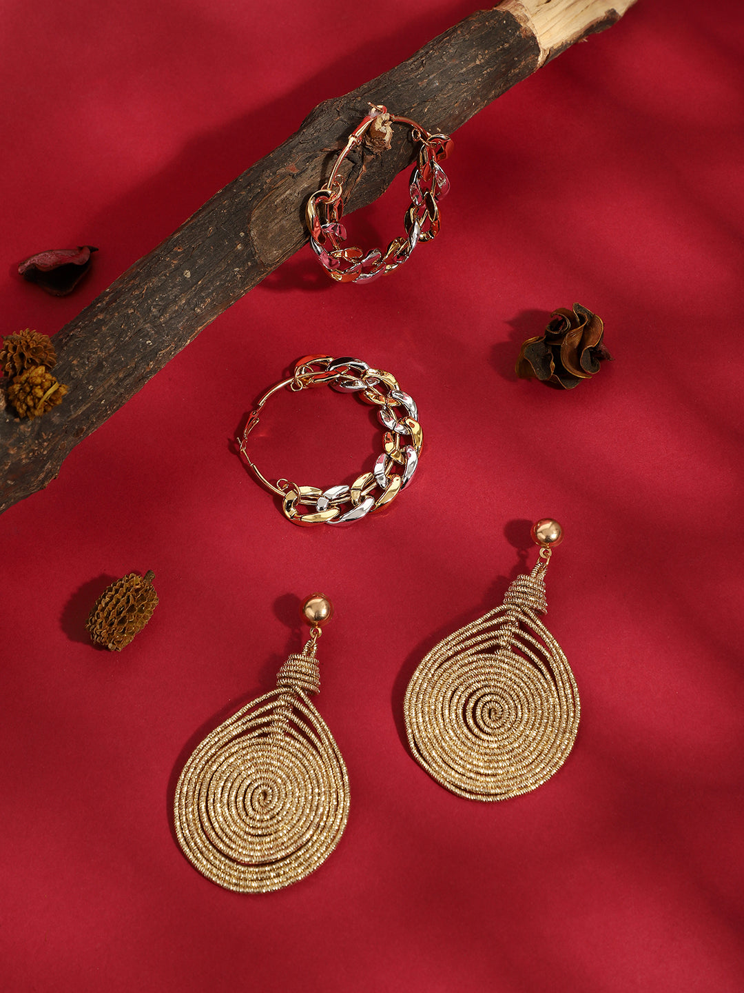 Pack Of Gold-Plated Hoop & Drop Earrings