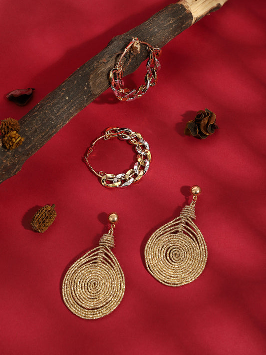 Pack Of Gold-Plated Hoop & Drop Earrings