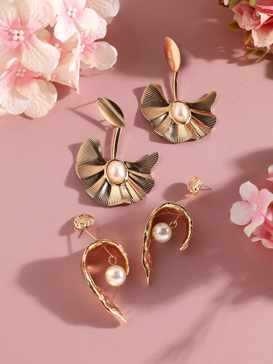 Pack Of Gold-Plated Drop Earrings