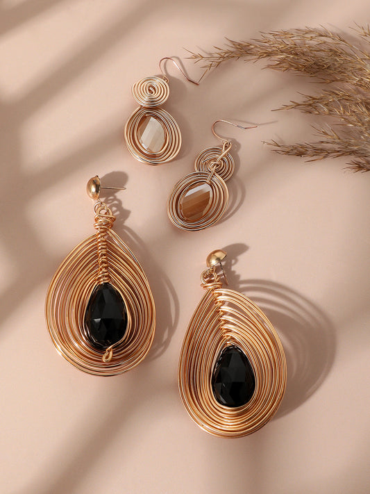 Pack Of Gold-Plated Drop Earrings