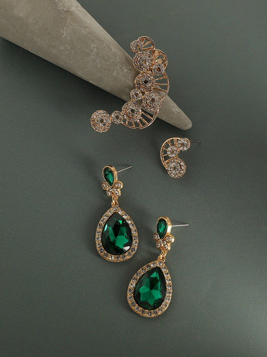 Pack Of Gold-Plated Drop Earrings & Ear Cuff