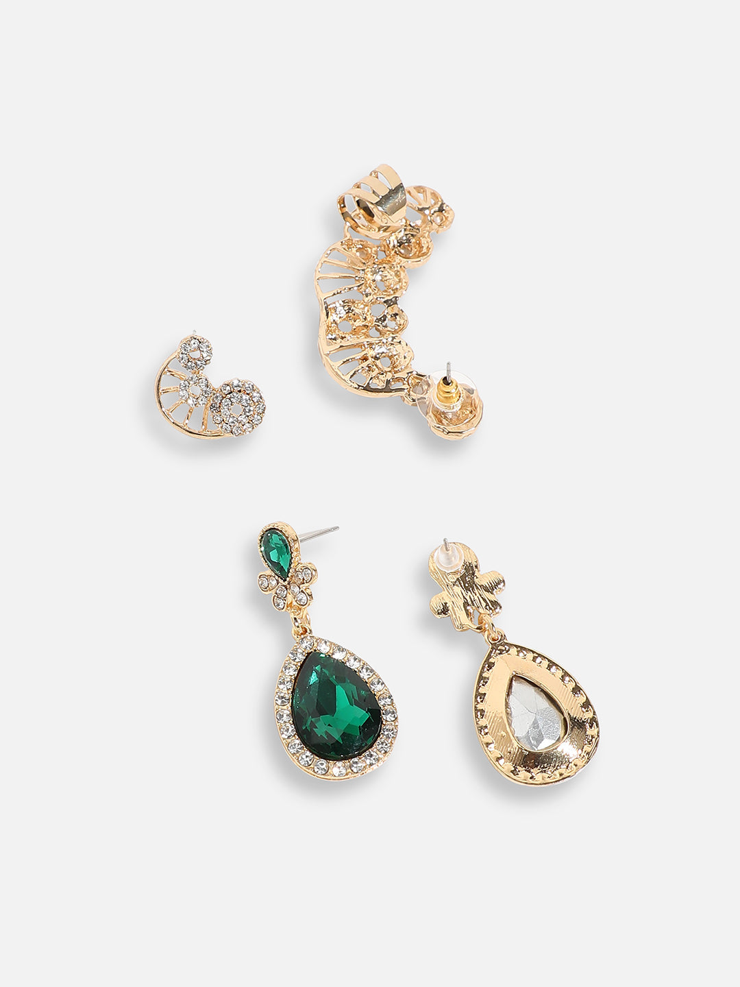 Pack Of Gold-Plated Drop Earrings & Ear Cuff 