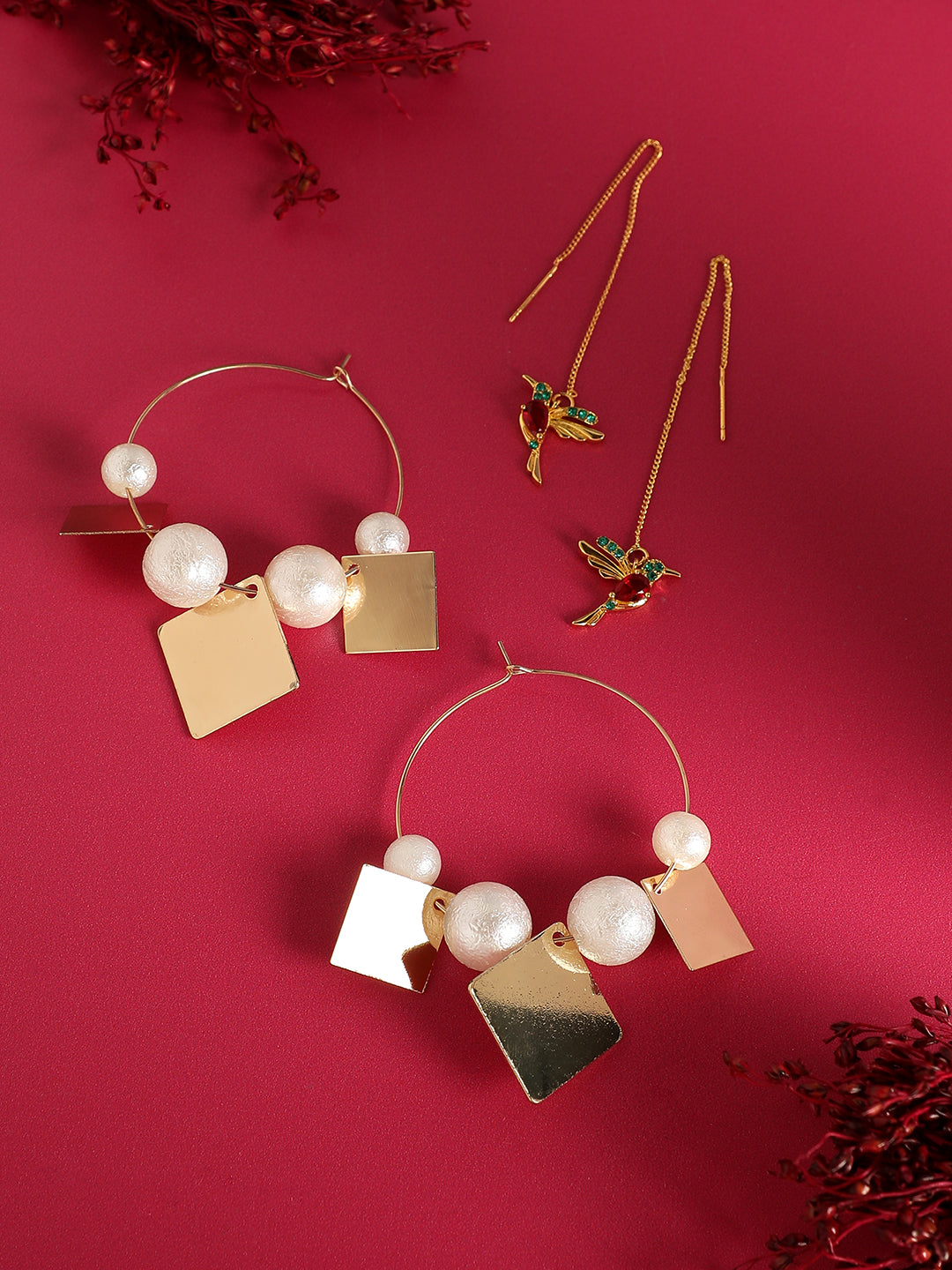 Pack Of Gold-Plated Drop & Hoop Earrings