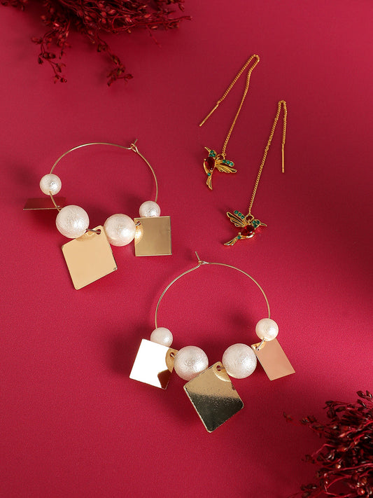 Pack Of Gold-Plated Drop & Hoop Earrings