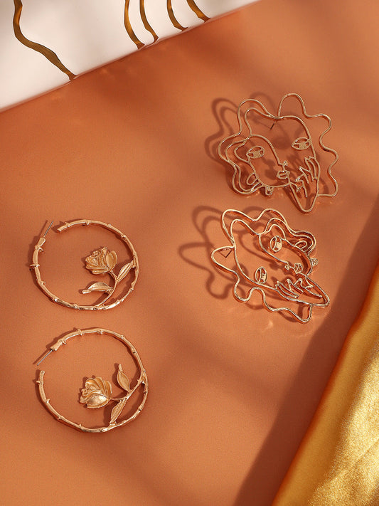 Pack Of Gold-Plated Drop & Hoop Earrings