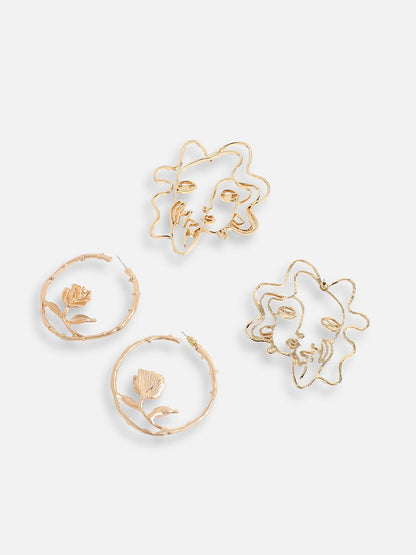 Pack Of Gold-Plated Drop & Hoop Earrings 