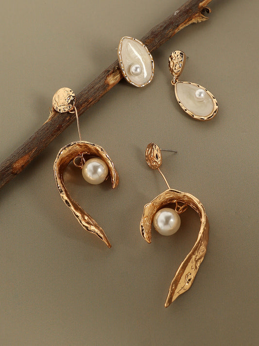 Pack Of Gold-Plated Drop Earrings