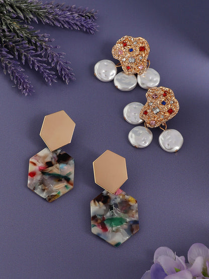 Pack Of Gold-Plated Drop Earrings