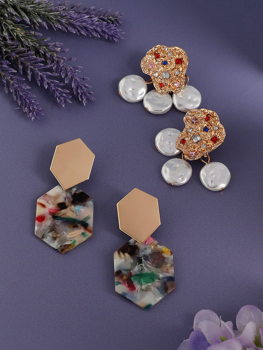 Pack Of Gold-Plated Drop Earrings