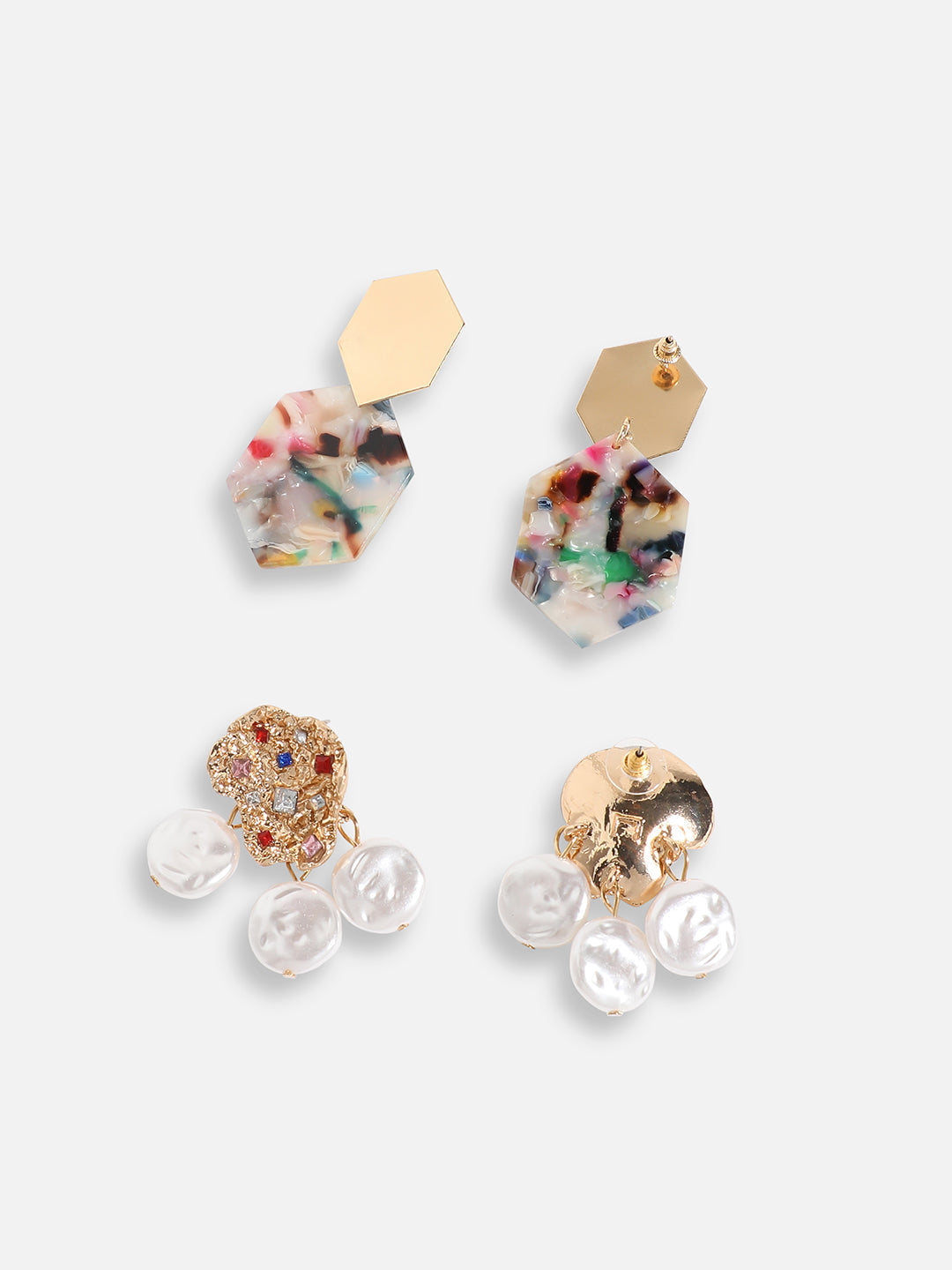 Pack Of Gold-Plated Drop Earrings