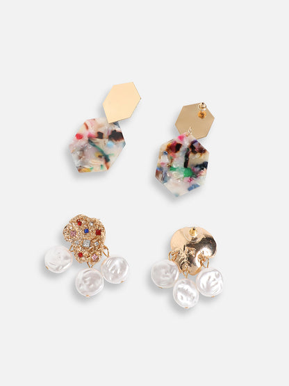 Pack Of Gold-Plated Drop Earrings