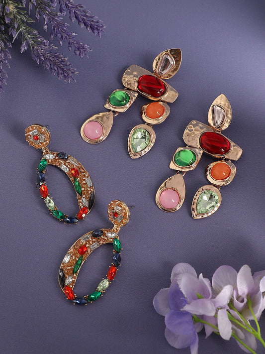 Pack Of Gold-Plated Drop Earrings