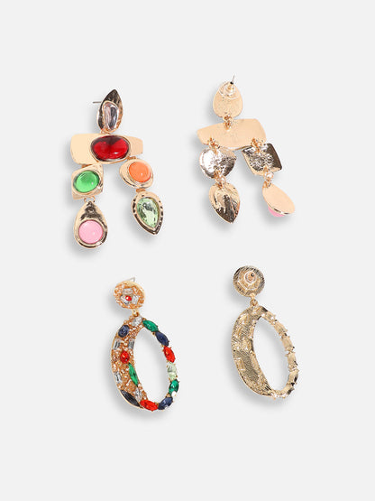 Pack Of Gold-Plated Drop Earrings