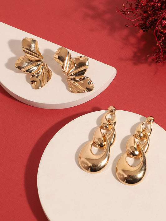 Pack Of Gold-Plated Drop Earrings